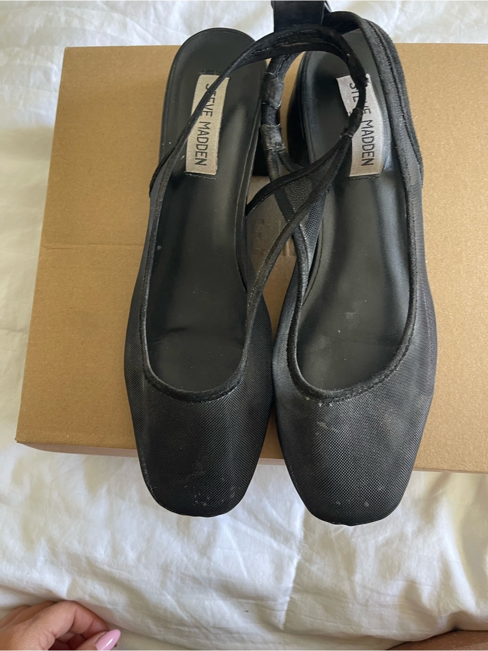 Steve Madden Black Square-Toe Slingback Flats